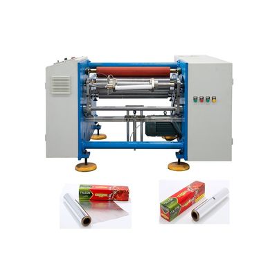 Ημιαυτόματη 3KW 2 άξονα βαρύ φορτίο αλουμινίου φύλλο ρολ σιλικόνης χαρτί Rewinder Machine